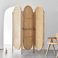 Rattan Screen Medieval Solid Wood Partition Movable Folding Screen