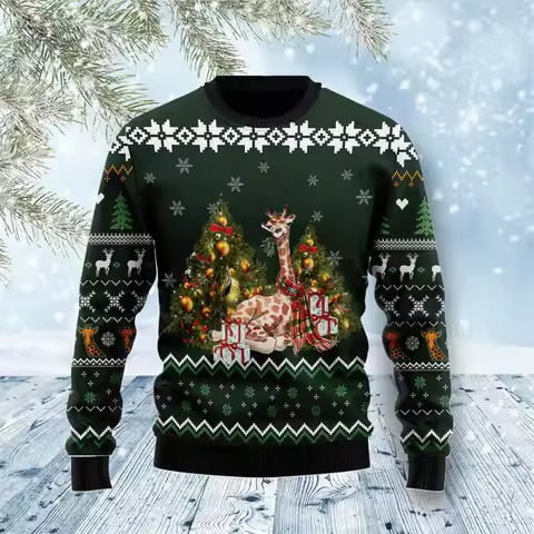 2026 New Funny Giraffe Graphic Ugly Christmas Sweater Fashion Holiday Wear 3D Printed Xmas Sweatshir