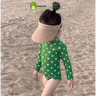 [GIVE A GREAT SWIMMING CAP] KIMCHIBABY One-piece Bikini Set for Girls with Green Heart Pattern, Baby