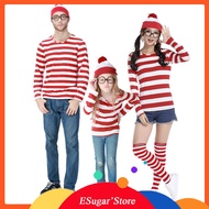 Where s Wally Costume For Adult Woman Men Waldo Red Stripe Tshirt Hat Glasses for Kids Girl Boy Pare