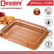 DESSINI ITALY 2 Pcs Copper Crispy Mesh Tray Air Fryer Oven Non-Stick Baking Grill Deep Basket Oil Dr