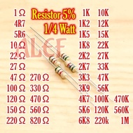 100Pcs resistor 1/4 watt 5% 1-ohm 4R7 5R6 10 22 27 47 100 120 150 220 270 330 470 560 820 ohm 1K 1K2
