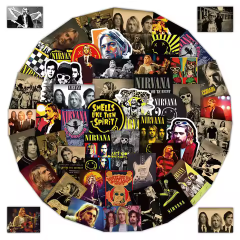 52Pieces Nirvana Band Stickers - Rock Music Fan Decorative Decals for Laptops Phone Cases & Guitars 