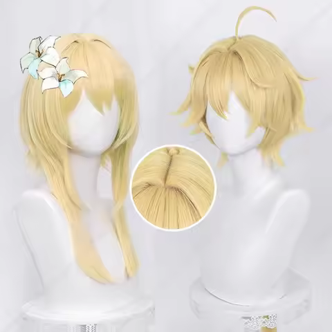 Aether/Lumine Cosplay Wig 80cm/50cm Long Gold Heat Resistant Synthetic Wigs