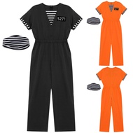 Yeahdor Kids Prisoner Costume Stripes Prisoner Jumpsuit with Hat Jailbird Inmate Prison Uniform Them