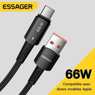 Essager 6a 66W LED aluminum alloy USB C cable for Samsung Xiaomi oppo Huawei mate 40 Pro fast chargi