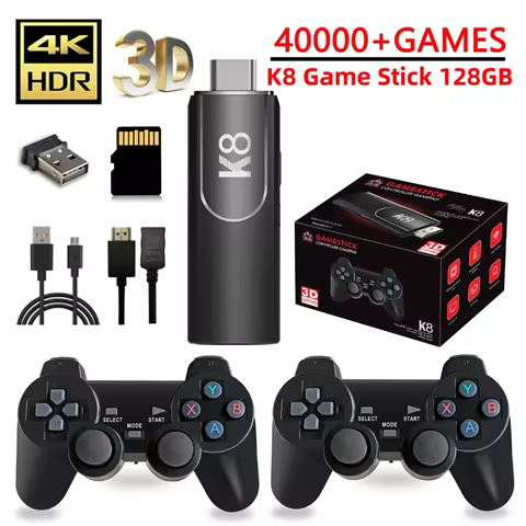 K8 Game Stick 4K HD Retro Video Game Console 64G 40000+ Games 40+Simulators Dual Wireless 2.4G Contr