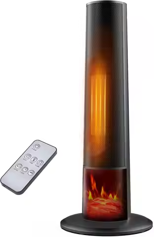 Electric Tower Heater with 3D Flame, Portable Space Heater for Bedroom, Office – 2 Modes, Thermostat