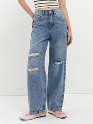 [Pomelo] กางเกงยีนส์แต่งดีไซน์รุ่ย / Distressed Jeans