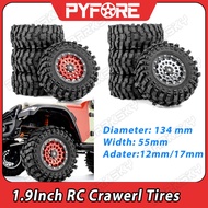 PYFORE 4Pcs 2.6Inch RC Crawerl Tires And Hubs 17mm/12mm Hex Adapter 133 *55mm For 1/7 RC Model Crawe