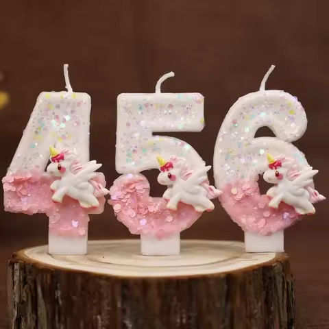 Happy Birthday Candles Pink Unicorn 4 Year Baby Candle Decoration For Cake Glitter Birthday Candle P