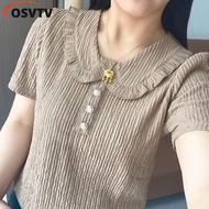 [จัดส่ง 3 วัน] เสื้อคอตุ๊กตาผู้หญิงแขนสั้นเสื้อยืดสตรี