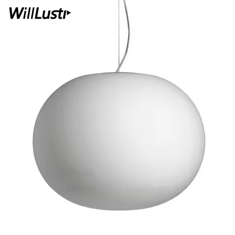 Modern Oval White Opaline Glass Pendant Lamp Glo-Ball Suspension Light Office Restaurant Hotel Home 