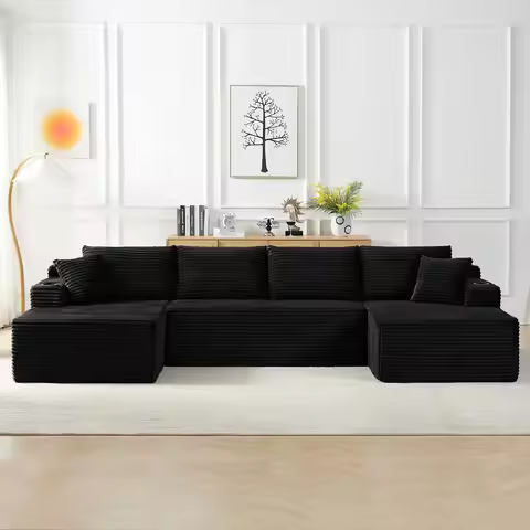 134 Inch Modular Sectional Sleeper Sofa, Boneless Cloud Couch For Living Room, U Shaped 5 Seat Sofa 