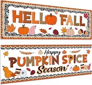 Harloon 2 Pcs Hello Fall Classroom Decor 13.8 x 38.6 Inch Autumn Banner Decorations Pumpkin Spice Cl