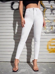 Ready Stock H$M White Skinny Jeans Zip Fly with Button.