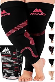 Mojo Compression Socks - 20-30mmHg Graduated Support Thigh-Hi Leg Sleeves with Grip Top - 10 Sizes, 