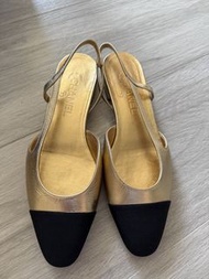 Chanel Slingback Sandals Gold Black