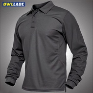 OWLLADE Tactical Cargo Polo Men Loose Long-sleeved in Grey S-3XL IX-LP A01 2T
