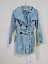 水藍色風衣 長版外套 大衣 防風防潑水