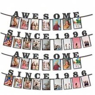 1 Set "Awesome Since 1996/1986" DIY Letter String Photo Frame Glitter Banner, Black 30/40th Birthday