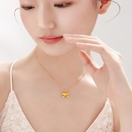 MIQIAO Real 24K Gold Pendant Pure AU999 Bow Design AU750 Chain Light Luxury Simple Style Fine Jewelry Gift  For Women