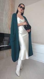 Green 針織外套 長版針織開襟外套 羊毛針織大衣 寬鬆針織外套