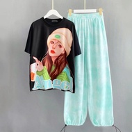 SGH0147 ชุดเซ็ทเสื้อ+กางเกงขายาวขาจั้ม ผ้านิ่มใส่สบาย น่ารักๆ เสื้อทรงโอเวอร์ไซส์ ผ้าคอตตอน เนื้อผ้า