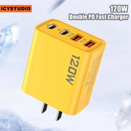120W Double PD Fast Charger with Type-C & QC3.0 Ports Support PD Charging Protocol 5V 6A Charging