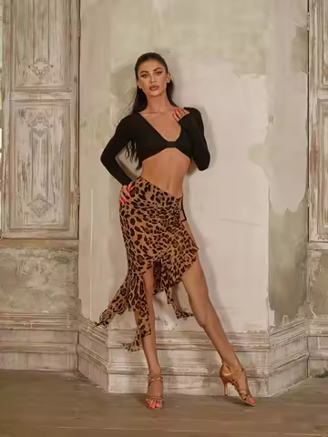 ZYM Latin Dance Skirt Irregular Leopard Practice Training Wear Nora Skirt #24084