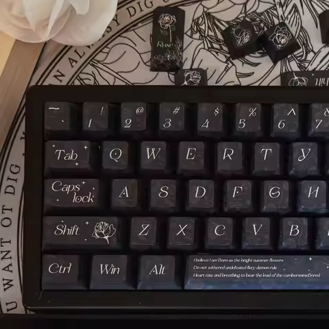 ECHOME Inkblack Rose Theme Keycap Set PBT Custom Gothic Keyboard Cap Cherry Profile Key Cap for Mech