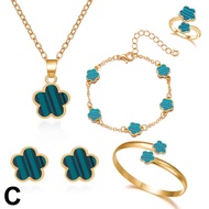 Halloween 5 Pcs Stainless Steel Jewelry Set Five Leaf Clover 316L Womens Bracelet Elegance French Wo