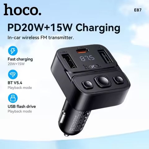 HOCO 35W Fast Charging Car Bluetooth FM Transmitter For iPhone 17 16 Pro Max LED Digital Display Wir