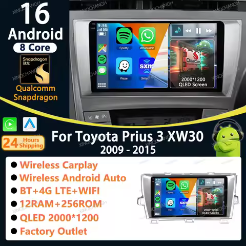 Android 16 Car Radio Carplay Auto For Toyota Prius 3 XW30 2009 - 2015 Accessories Audio Fascia Panel