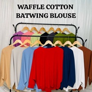 RCH Waffle Batwing Shirt Mid-High Collar Top Ironless Blouse Long Sleeve New Fashion