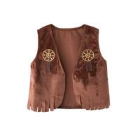 【TI hot】 Kids Cowboy Brown Fleece Cowboy Vest with Bandanna & Hat Set Children Western Role Play Cos