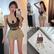 KT754 KITTI-T BRAND Set 3 pcs Single Tops Gimmick Halter Neck + Jeans Shorts + Belt [2PM]
