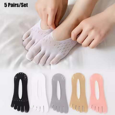 5 pairs Women Socks with Fingers Breathable Summer Ultra-thin Transparent Sock Invisible Elastic Boa