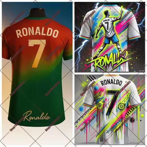 2025 ChatGPT Original Ronaldo 7 The GOAT Football Jersey Oversized O-Neck Soccer Tee Training Kit AI