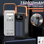 Solar Power Bank 150000mAh Built-in 4 Output/4 Input Ports/Cable Power Bank Fast Charger LED Light