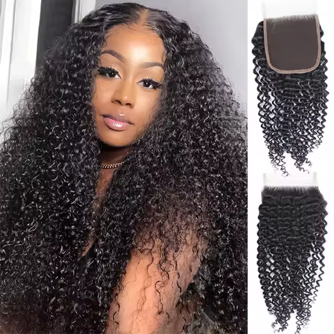 Kinky Curly Closure Raw Hair 4x4 5x5 6x6 Invisible Melt Skin True HD Lace Frontal Only 13x4 Jerry Cu