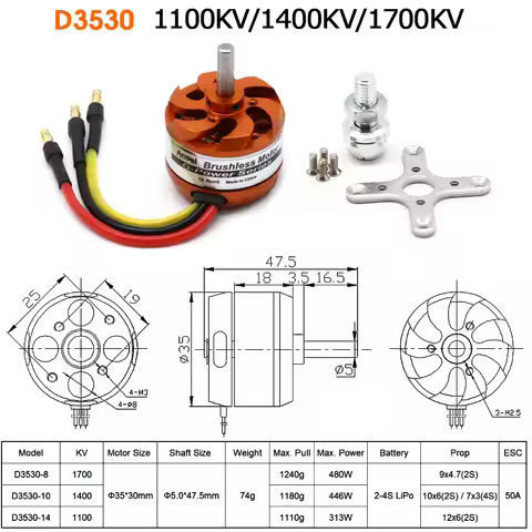 D3530 1700KV 1100KV 1400KV Brushless Outrunner Motor For RC Plane Helicopter Model