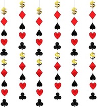 Casino Foil String Decorations - 7' (Pack of 6) - Red, Black, & Gold Casino Party Icons - Perfect fo