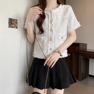 korean white tweed blazer formal cardigan for woman blazer short sleeve for woman plus size
