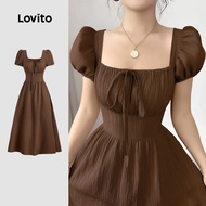 Lovito Casual Dress Vacation Zipper Spring/summer Brown Dress for Women Plus Size Friendly L154LD221