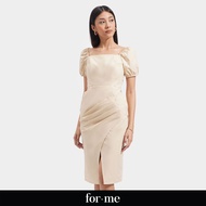 ForMe Square Neck Pintuck Dress for Women (Beige)