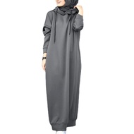 Hoodie Pakaian Jubah Labuh Moden Saiz Besar Lengan Panjang Wanita Set Baju Perempuan Oversize Loose Plus Size For Women Lady Big Casual Long Dress Muslimah Elegant Modern Gamis Cantik Murah Viral Black Hitam Maxi