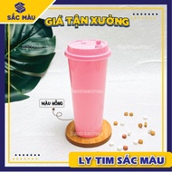 SET 50 CỐC/LY NHỰA 7 MÀU 700ML PHI 90 KÈM NẮP