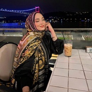 1pc Women's Vintage Glamorous Boho Baroque Style Black Golden Printed Scarf/Hijab, Suitable For Dail