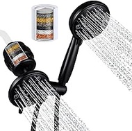 G-Promise Filtered 8 Settings Fixed Shower Head with Handheld Combo,High Output Filter for Hard Water,Removes Chlorine and Fluoride,1 Cartridge Replacement Included. (Matte Black)